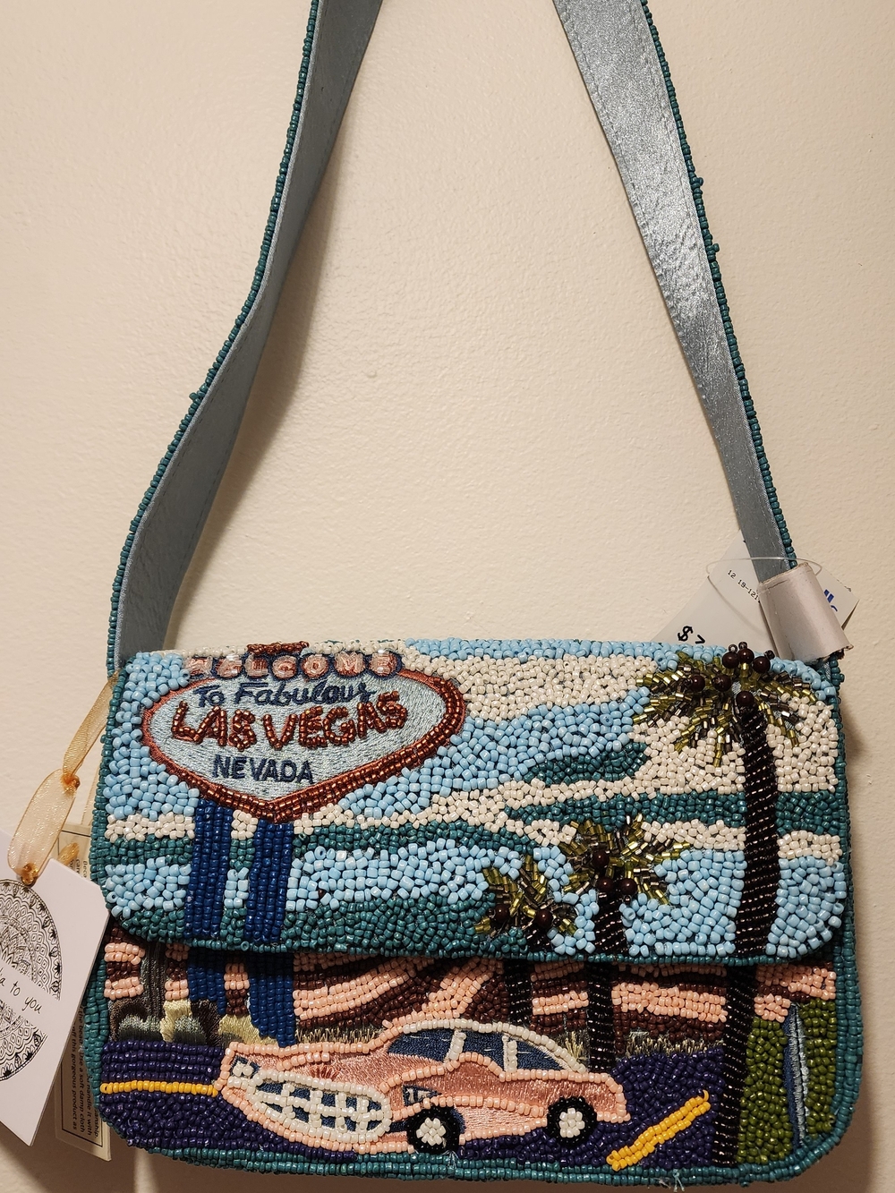 Beaded Las Vegas Scenic Crossbody Bag - Blue
